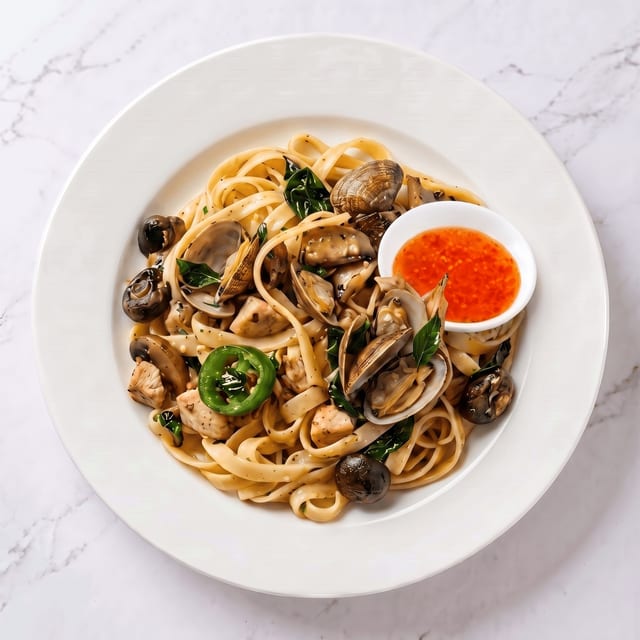 Steamed Clams with Seafood Sauce.